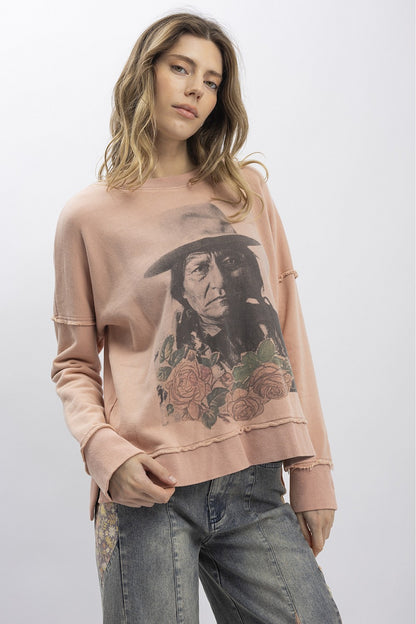 BlueVelvet Pink Native American Print Sweatshirt