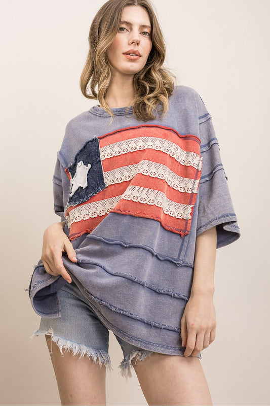 BlueVelvet Denim Blue Flag Top