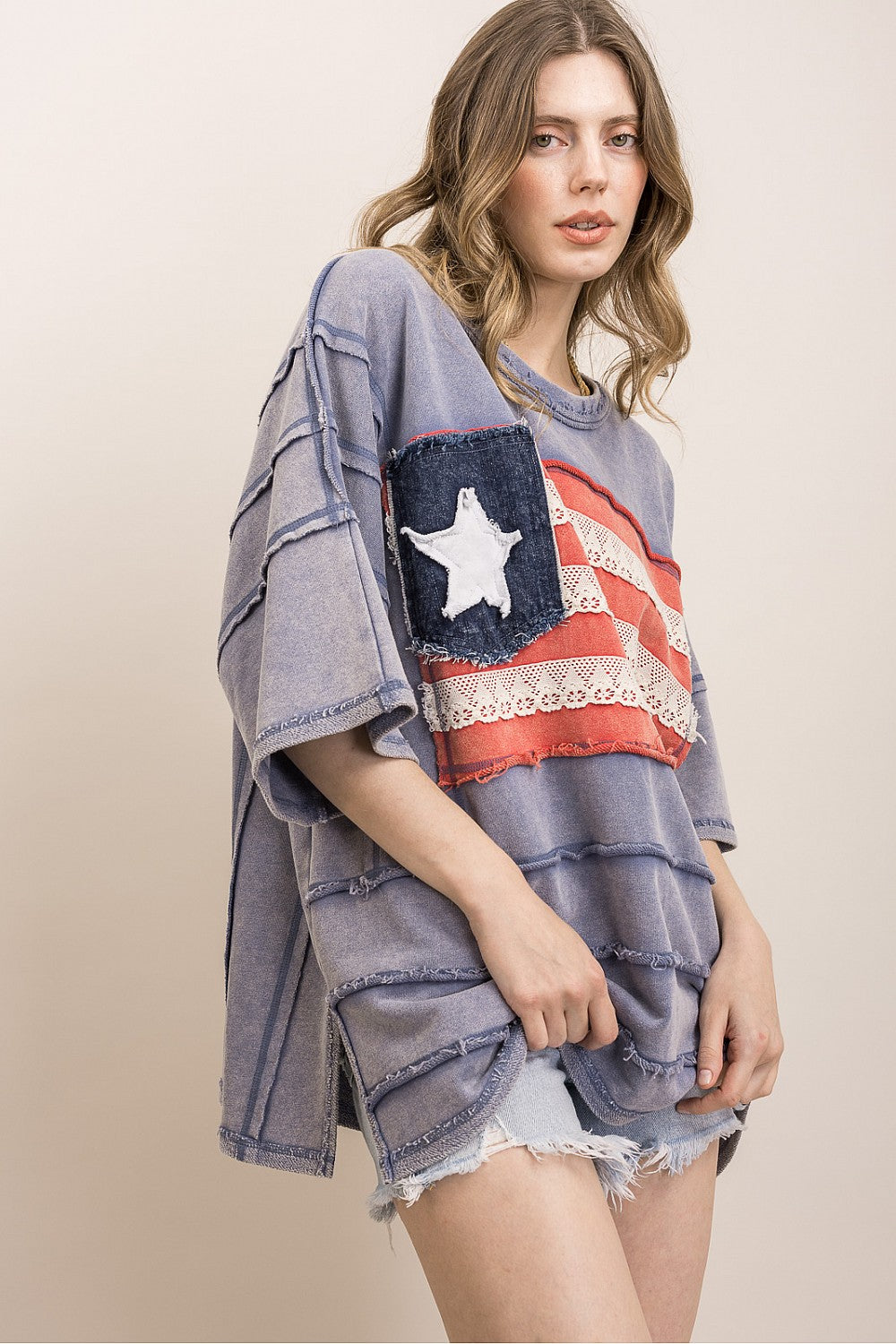 BlueVelvet Denim Blue Flag Top