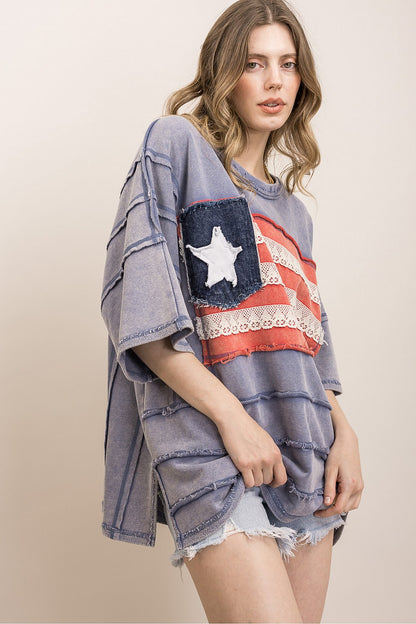 BlueVelvet Denim Blue Flag Top