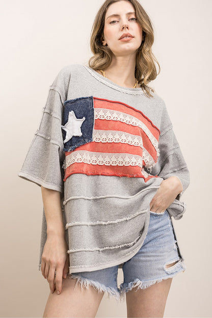 BlueVelvet Heather Grey Flag Top
