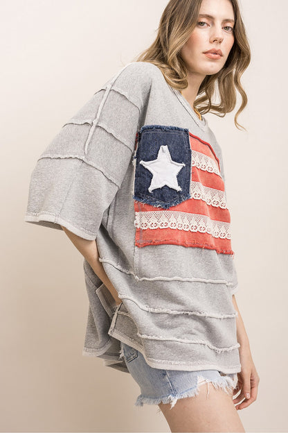 BlueVelvet Heather Grey Flag Top