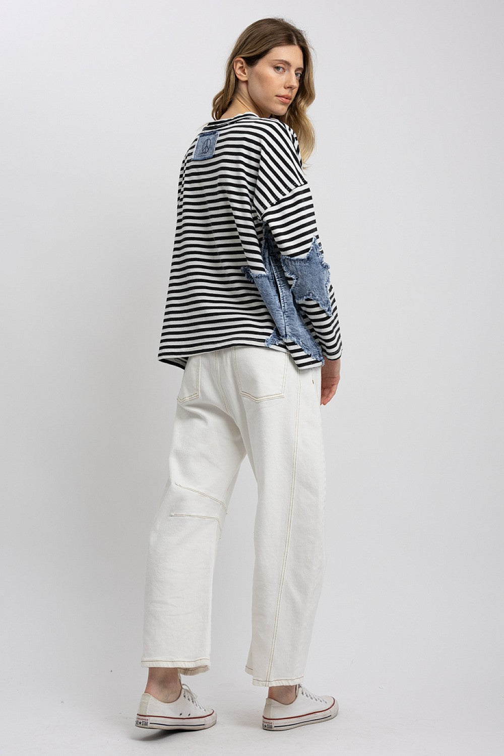 Blue Velvet Black and White Stripe Star Denim Patchwork