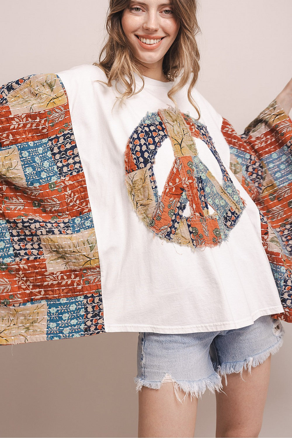 BlueVelvet Peace Kantha Poncho Top