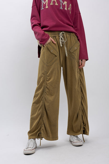 BlueVelvet Olive Cargo Pocket Ruched Pants