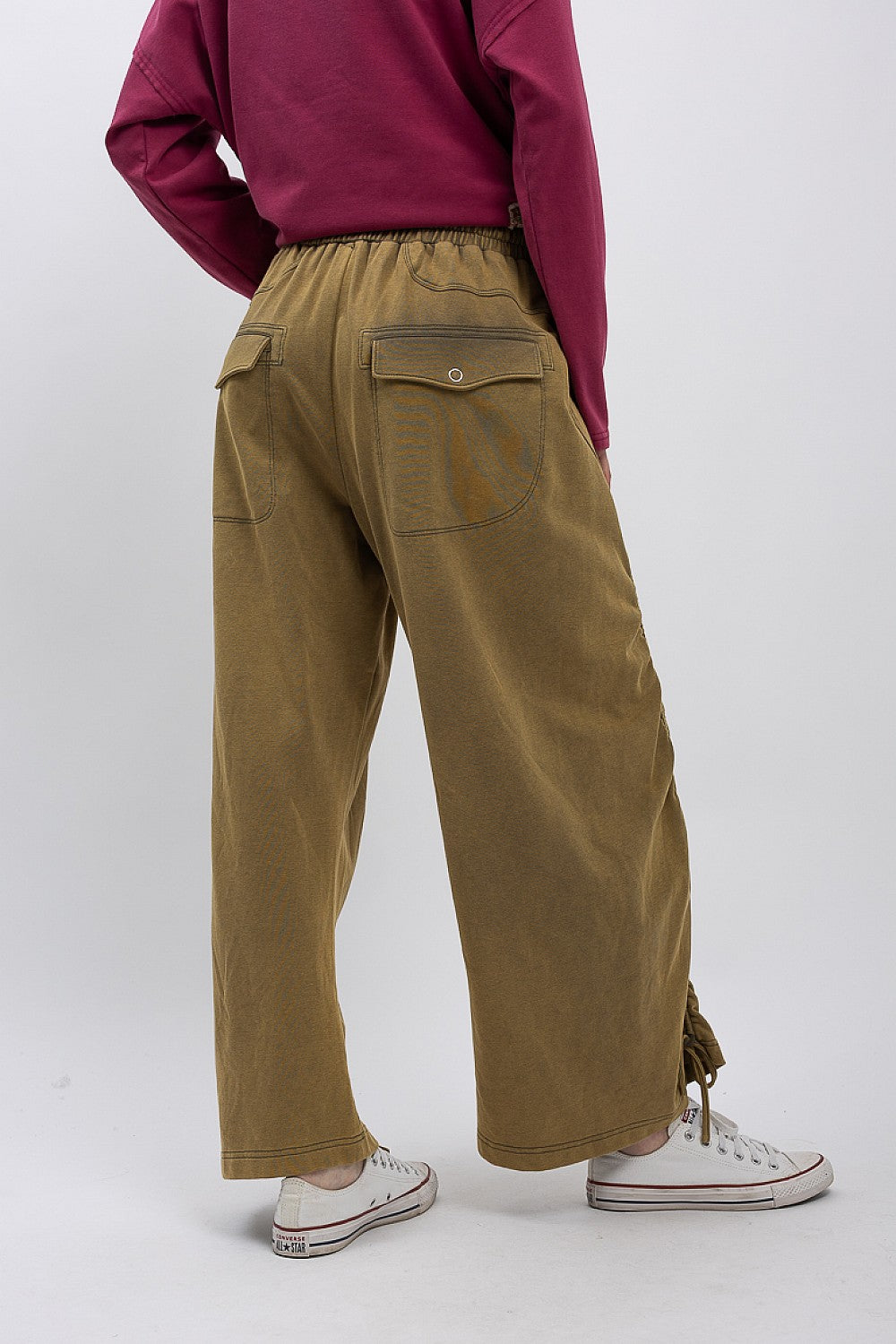 BlueVelvet Olive Cargo Pocket Ruched Pants
