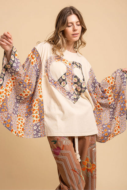 Blue Velvet Heart & Peace Kantha Poncho Sleeve Top