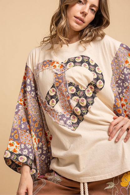 Blue Velvet Heart & Peace Kantha Poncho Sleeve Top