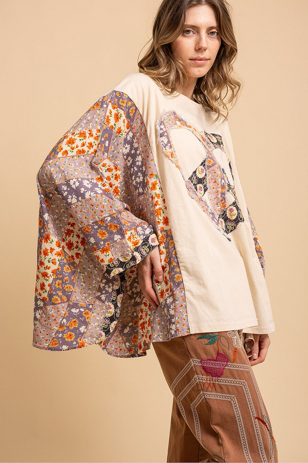 Blue Velvet Heart & Peace Kantha Poncho Sleeve Top