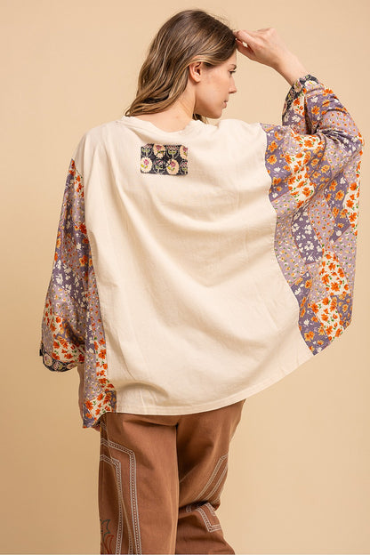 Blue Velvet Heart & Peace Kantha Poncho Sleeve Top