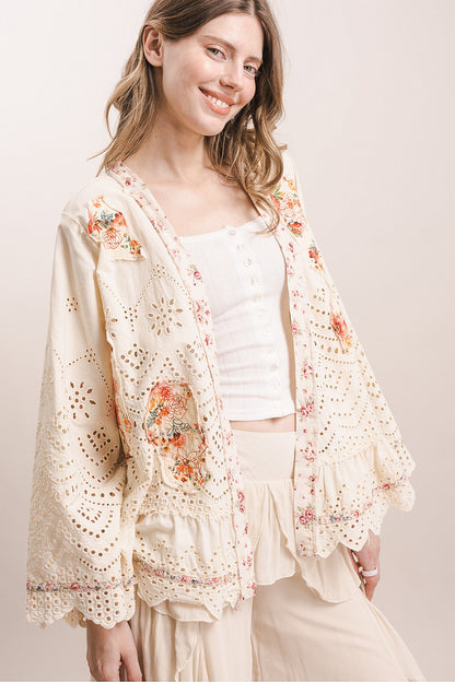 BlueVelvet Floral Patch Eyelet Cardigan