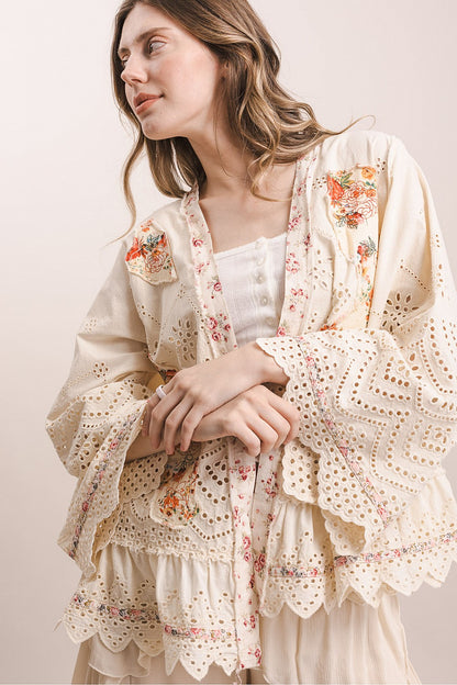 BlueVelvet Floral Patch Eyelet Cardigan