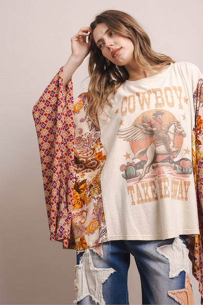 Blue Velvet White Cowboy Graphic Poncho Top