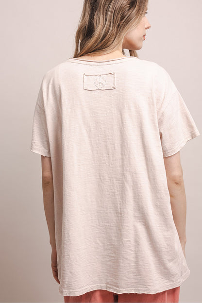 Blue Velvet Lt Beige Virgin Mary Print Top