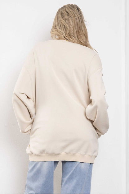 Blue Velvet USA Flag Patchwork Sweatshirt Beige