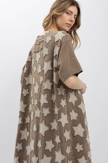 Blue Velvet Olive Star Patch Dress