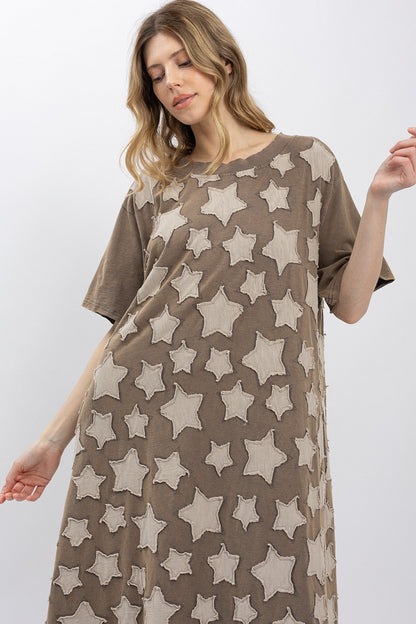 Blue Velvet Olive Star Patch Dress