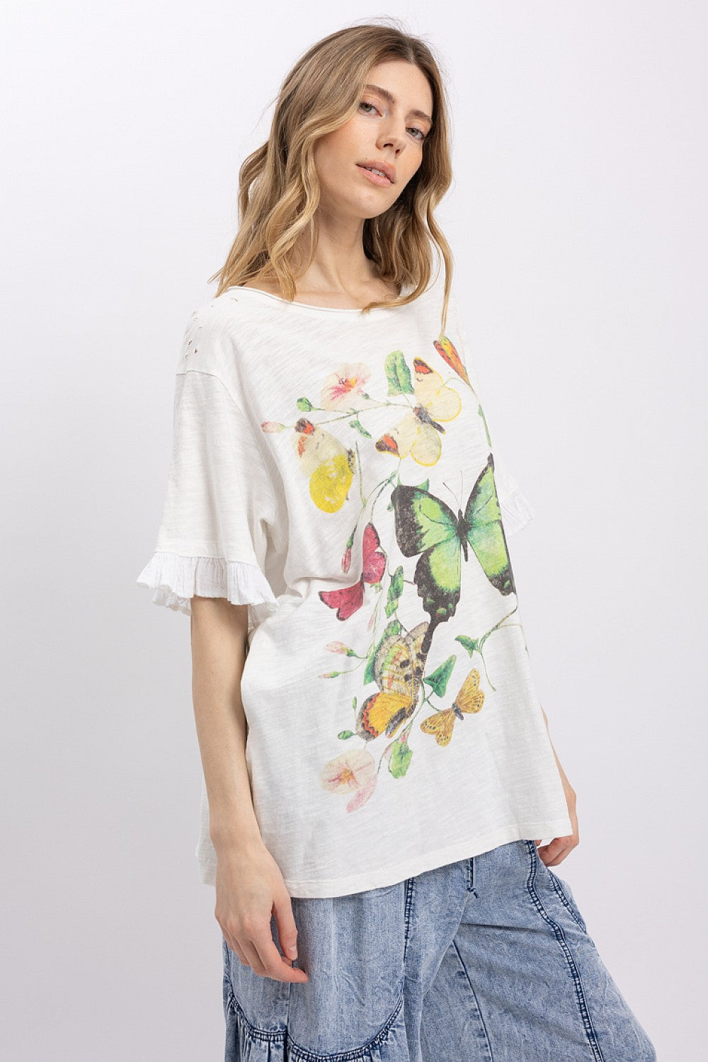 Blue Velvet White Butterfly Top