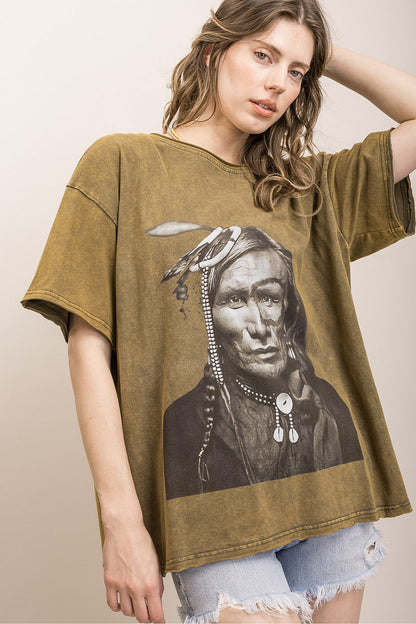 Blue Velvet Indian Print Short Sleeve T-Shirt Olive