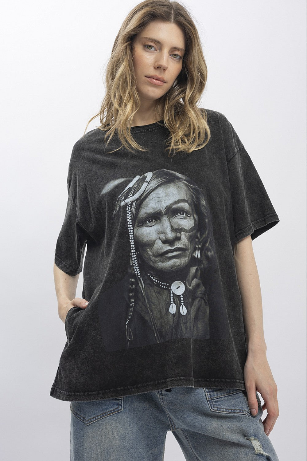 Blue Velvet Indian Print Short Sleeve T-Shirt Black