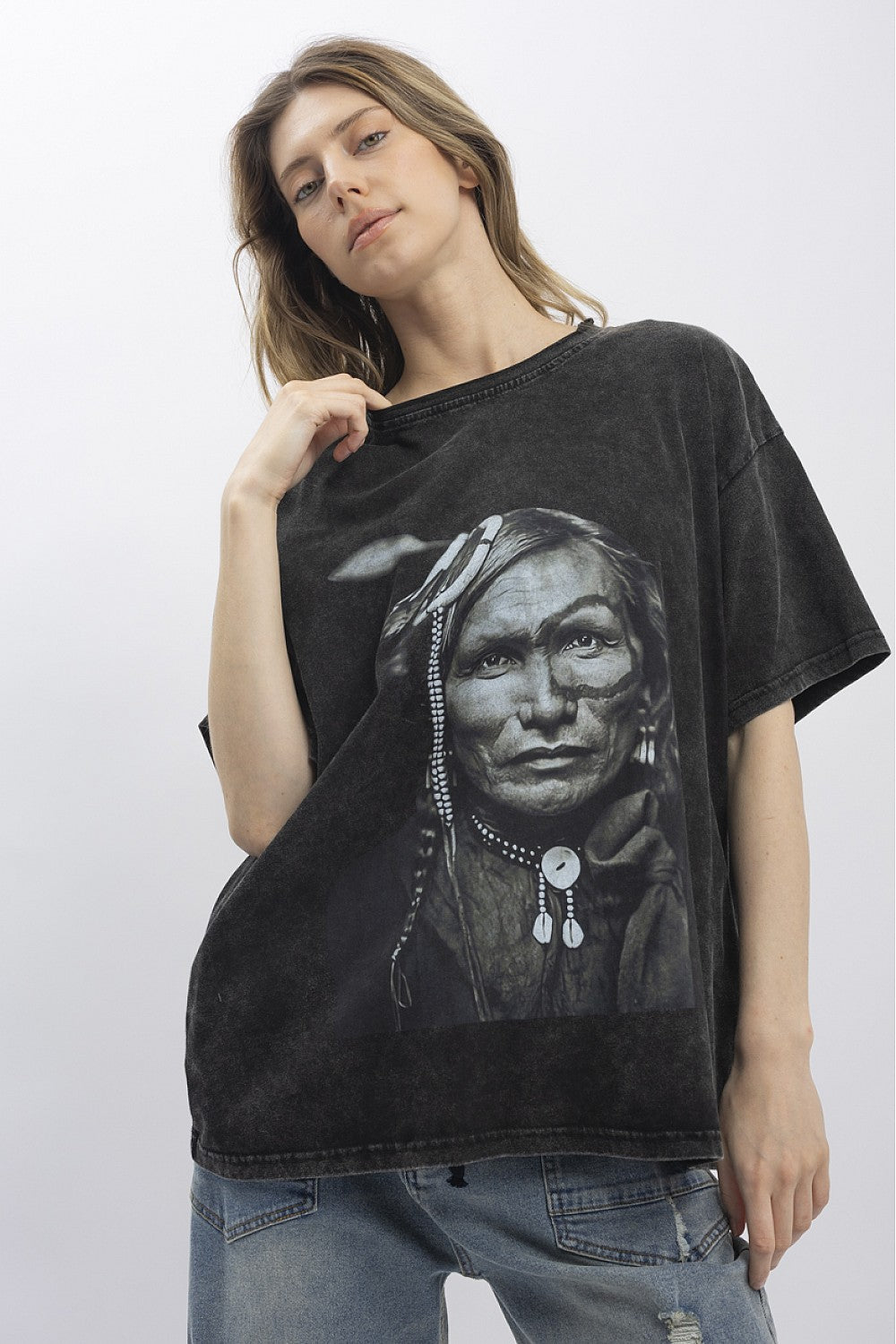 Blue Velvet Indian Print Short Sleeve T-Shirt Black