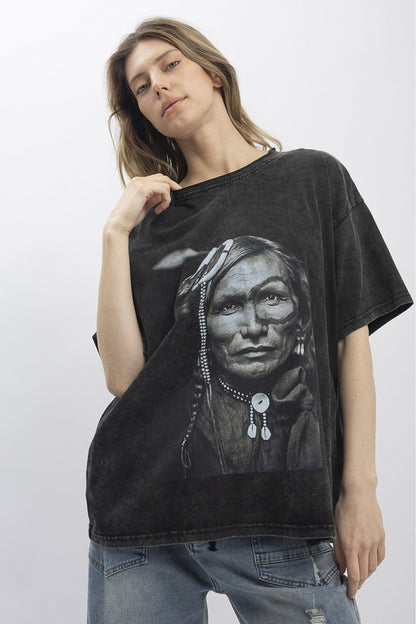 Blue Velvet Indian Print Short Sleeve T-Shirt Black
