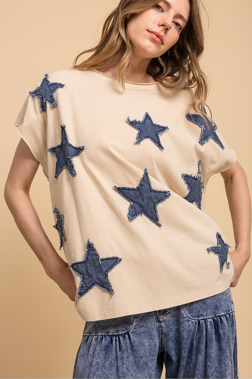 Blue Velvet Denim Star Patch Top