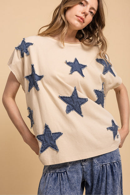 Blue Velvet Denim Star Patch Top