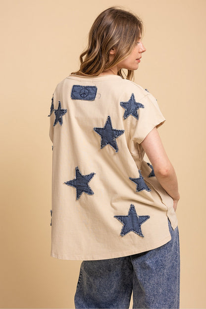 Blue Velvet Denim Star Patch Top