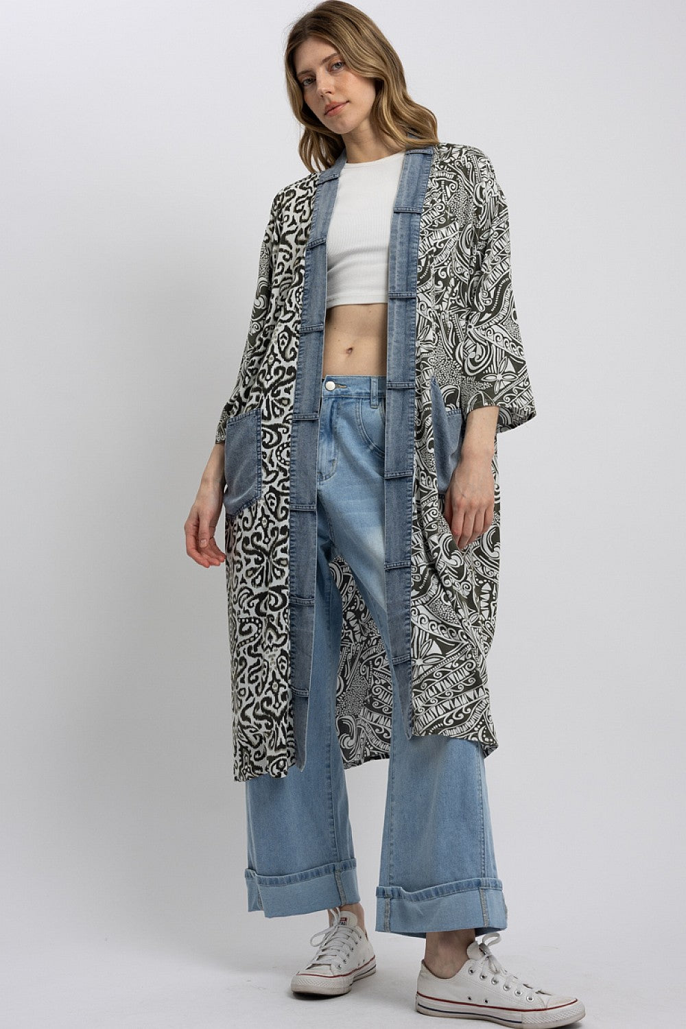 Blue Velvet Long Sleeve Open Coat Black
