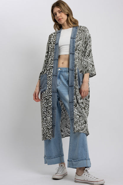Blue Velvet Long Sleeve Open Coat Black