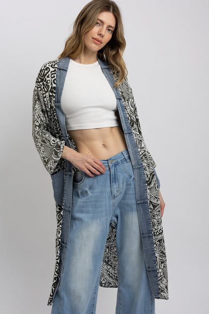 Blue Velvet Long Sleeve Open Coat Black