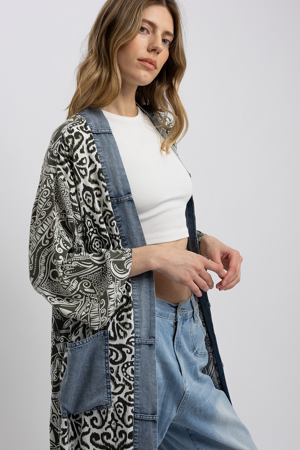 Blue Velvet Long Sleeve Open Coat Black