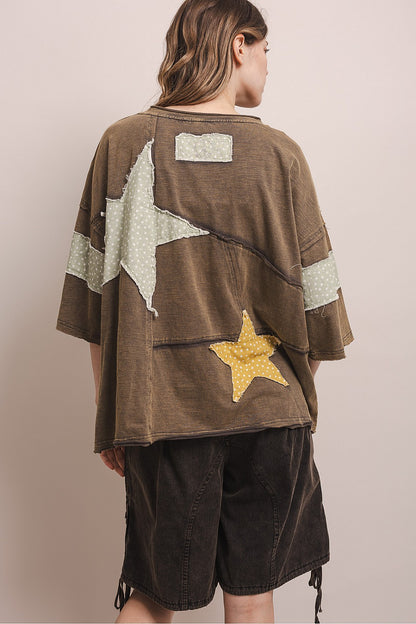 Blue Velvet Star Patchwork Shirt Charcoal
