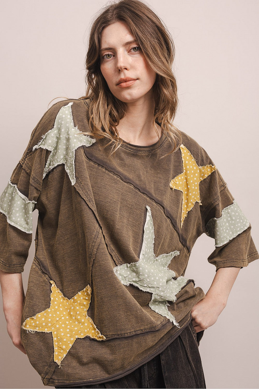 Blue Velvet Star Patchwork Shirt Charcoal