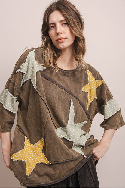 Blue Velvet Star Patchwork Shirt Charcoal