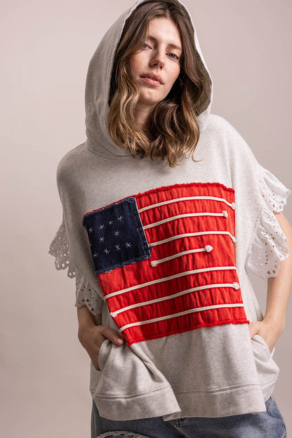 BlueVelvet Short Sleeve Flag Hoodie