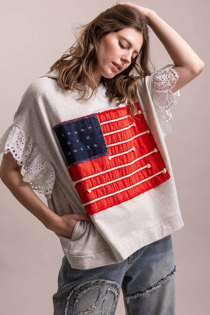 BlueVelvet Short Sleeve Flag Hoodie