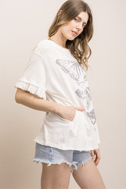 Blue Velvet Off White Butterfly Top