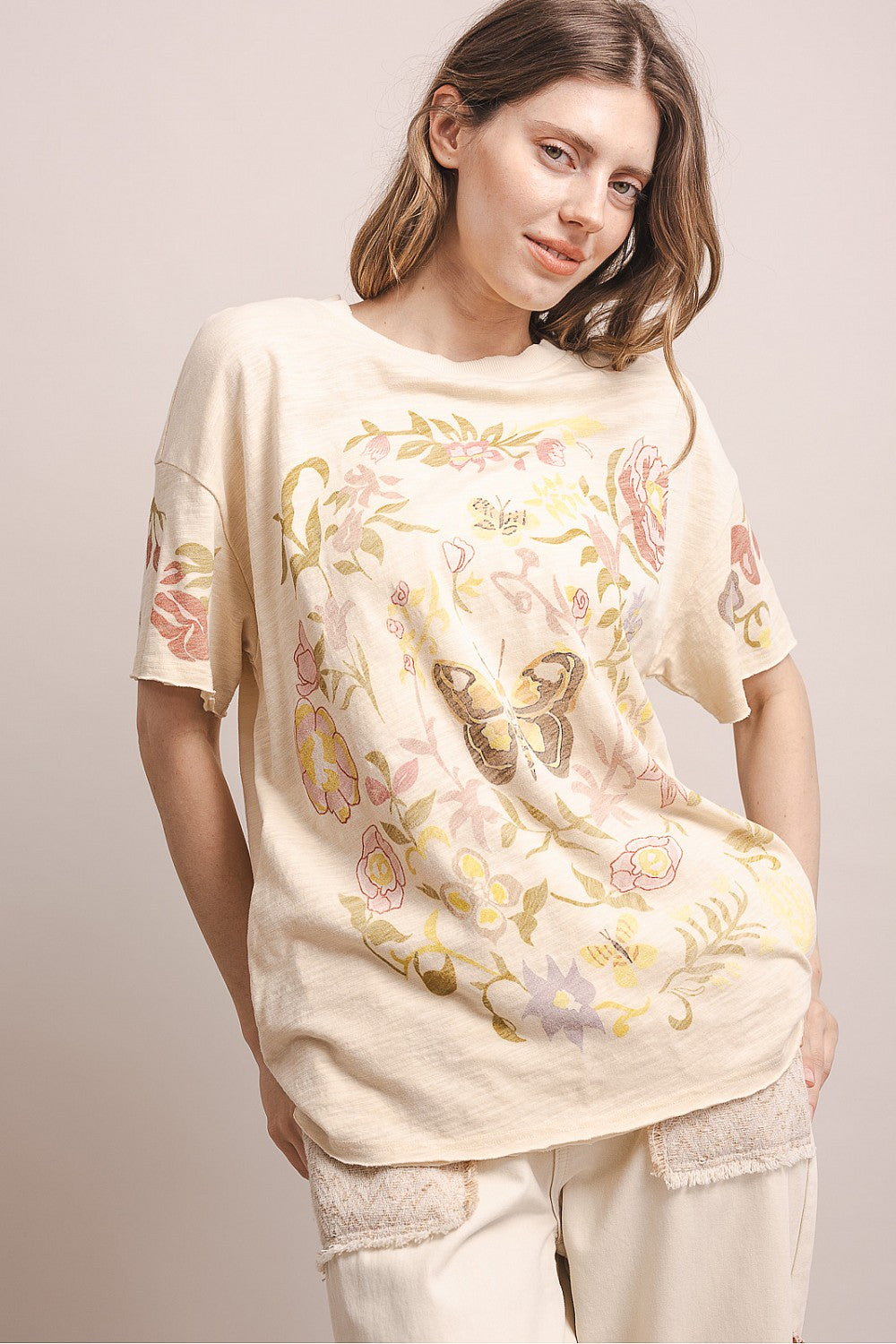 Blue Velvet Floral Butterfly Tan Top