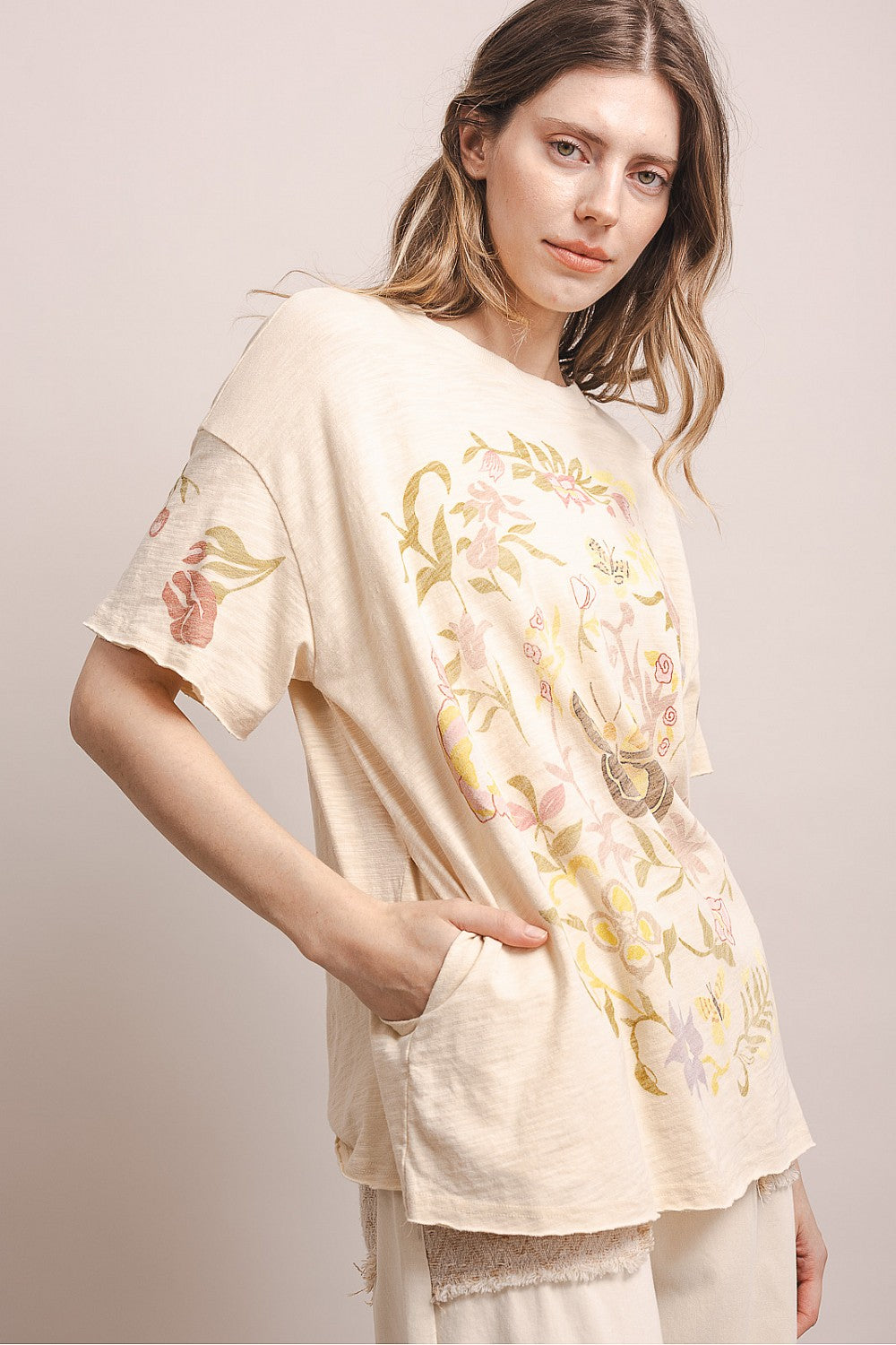 Blue Velvet Floral Butterfly Tan Top