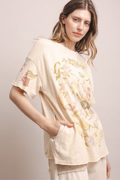 Blue Velvet Floral Butterfly Tan Top