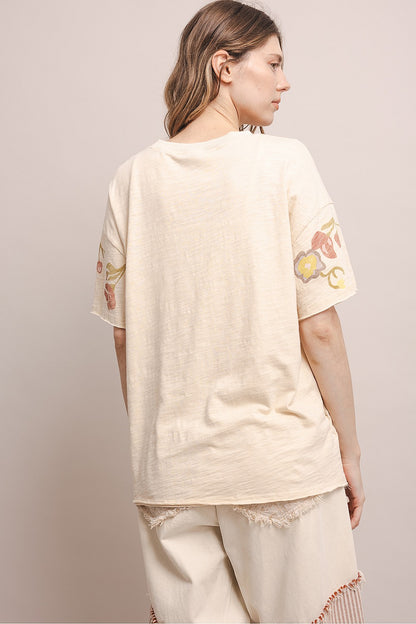 Blue Velvet Floral Butterfly Tan Top
