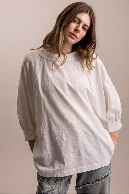BlueVelvet Off White Round Neck Top