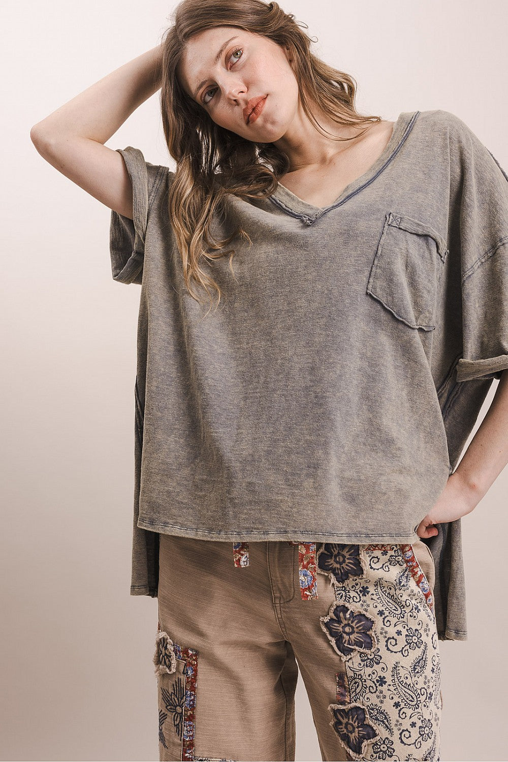 BlueVelvet Faded Navy Oversized Top