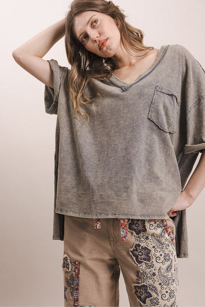 BlueVelvet Faded Navy Oversized Top