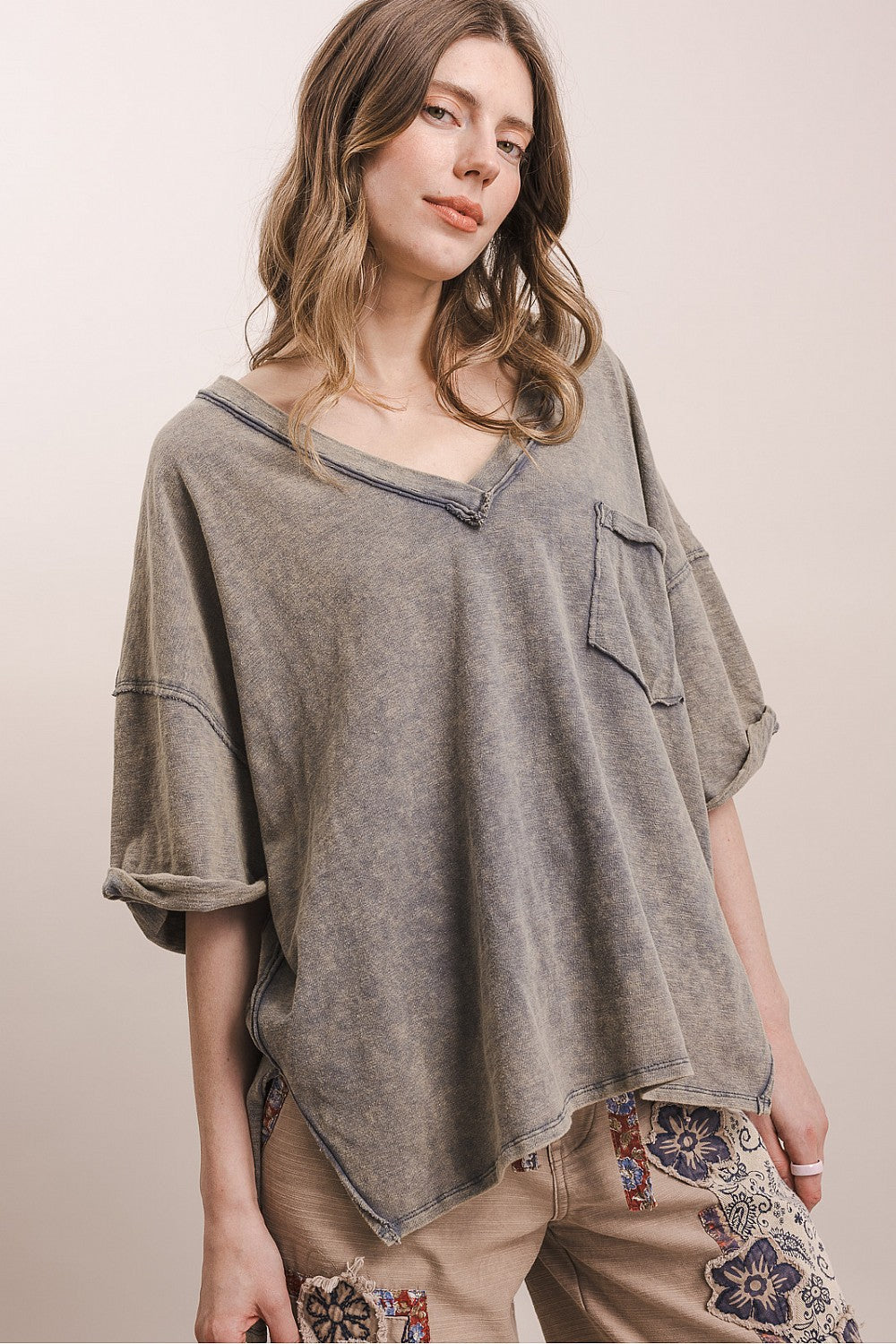 BlueVelvet Faded Navy Oversized Top