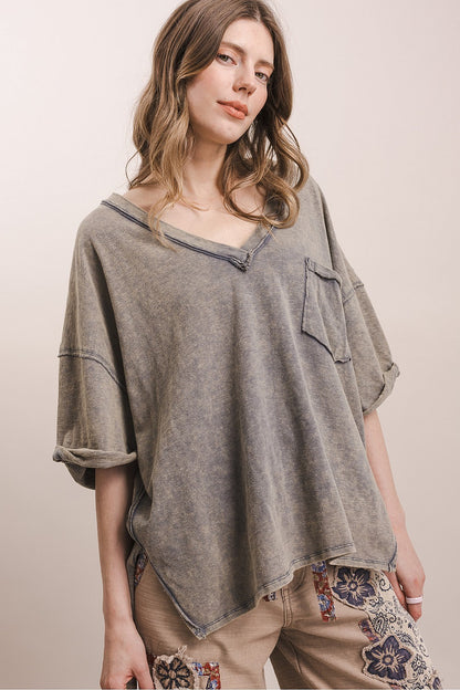BlueVelvet Faded Navy Oversized Top