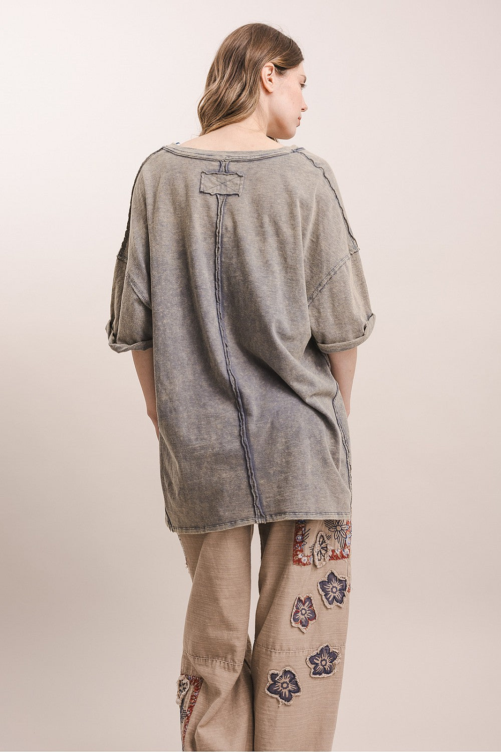 BlueVelvet Faded Navy Oversized Top