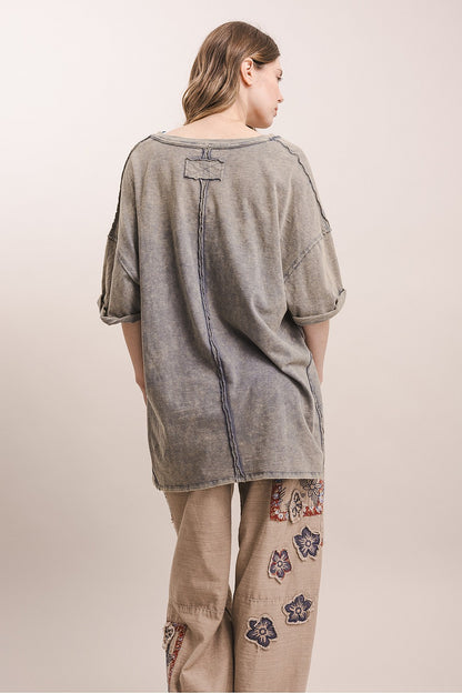 BlueVelvet Faded Navy Oversized Top